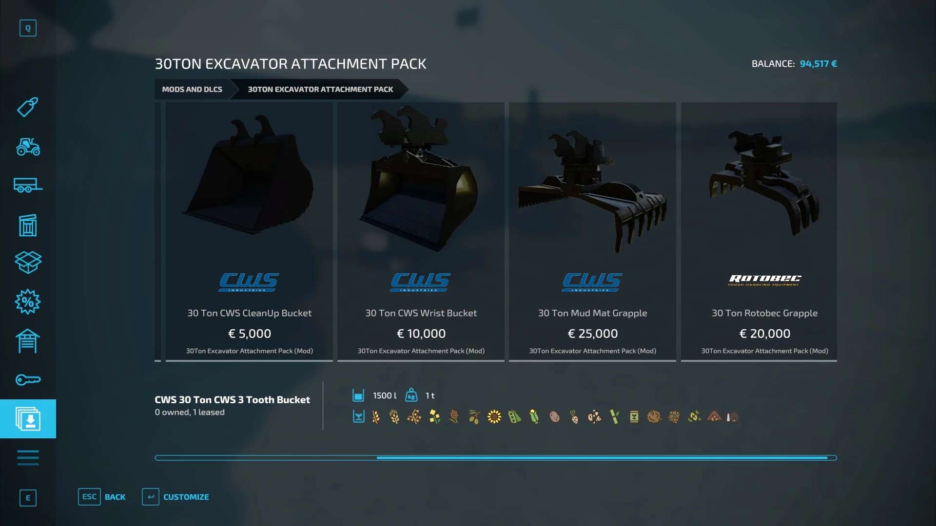 LS 22 30 Ton CWS Buckets v1.0.0.0 Farming Simulator 2022 mod, LS 2022